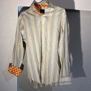Thomas Dean Men's Shirt with Orange and Blue Stripes